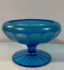 Vintage Fenton #643 Celeste Blue Iridescent Stretch Glass Paneled Cupped Compote