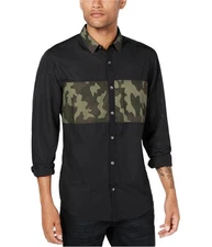 I.N.C Mens Camouflage Button Up Shirt, deepblack, 2XL Neck