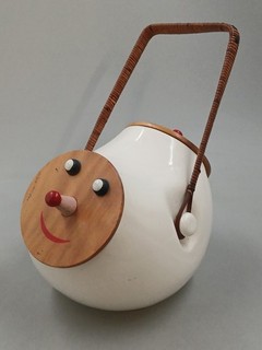 Vintage 1958 LaGardo Tackett Two Face/Lid Cookie Jar w/ Wicker Handle