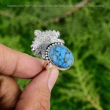 925 Silver Tibetan Turquoise Stone Anniversary Stackable Statement Ring Jewelry
