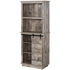 Rustic Wood Large Floor Cupboard Storage Cabinet w/5 Tier Shelves, Vintage Wood