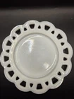 6 Vintage Open Lace Edge White Milk Glass plates 8" Luncheon