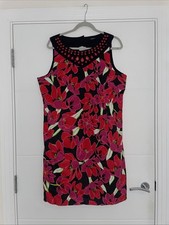 Roman Black Pink Floral Embellished Shift Dress Plus Size 20 Summer Occasion Cas