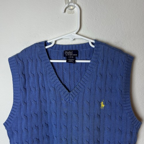 Polo Ralph Lauren Vest Boys Large 14/16 Light Blue Cable Knit Cotton Preppy - Picture 2 of 11