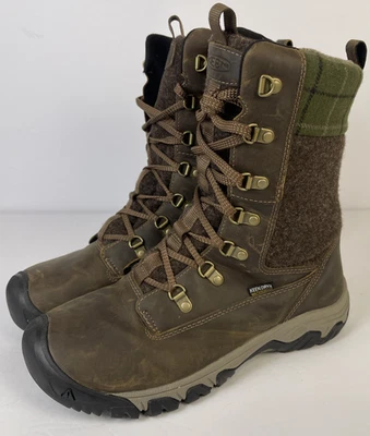 Keen Greta Boots 9 Waterproof Insulated Mid Calf Leather Green Plaid Zip Lace Up - Image 1 of 4