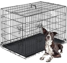 Dog Crate for Large Dogs 42 Inch Folding Metal WirePet Cage Double Door W/Div...