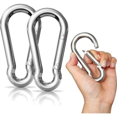 Karabinerhaken Edelstahl 80mm 4er Set, Schnappverschluss, belastbar, d-form