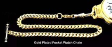 Gold Plated Pocket Watch Chain With One  Half Inches long T Bar  Swivel Hook