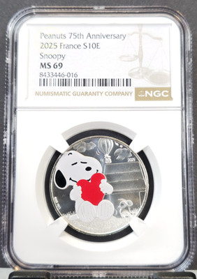 2025 FRANCE SILVER 10 EURO SNOOPY LOVE PEANUTS ANNIVERSARY NGC MS
