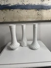 Vintage Randall White Milk Glass Quilted Diamond Pattern 9" Bud Vase