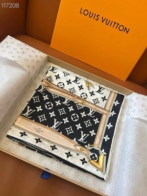 LOUIS VUITTON SCARF SQUARE SHAWL 100% AUTHENTIC CLASSIC LOGO SILK WHITE BLACK