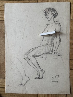 Art Deco Period 1920s Academic Portrait Study Pencil Drawing Female Hume 14x10