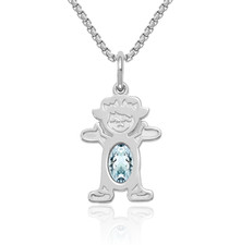 14K Solid White Gold Girl Oval Aquamarine Necklace