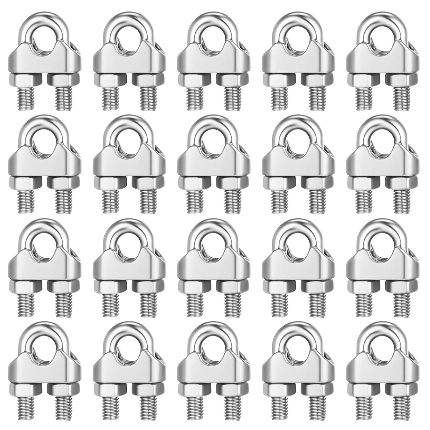 20PCS M10 3/8" Wire Rope Cable Clamps Stainless Steel U-Bolt Fasteners