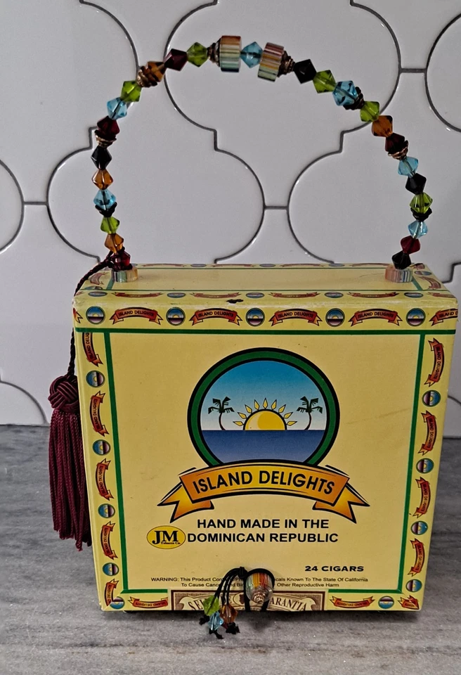 Island Delights Cigar Box Handbag Purse Stylish Fancy Unique Beaded handle - Image 3 of 4