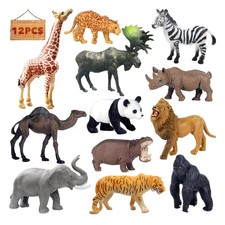 12 Pcs Realistic Jungle Animal Figurines, Safari Animals Figures Toys Cake To...