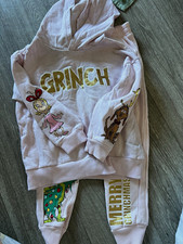 Dr. Seuss Grinch Girls Pink 2-Piece Fleece Hoodie  Jogger Pants Size 4/5
