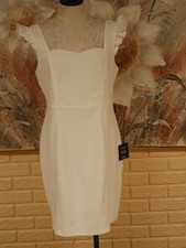 NWT WOMEN XL LULUS WHITE MIRIAM SLEEVELESS RUFFLED SHOULDERS BODYCON MINI DRESS