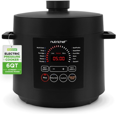 #ad NutriChef 6 Quart Capacity Electric Pressure Cooker Black Open Box $47.96