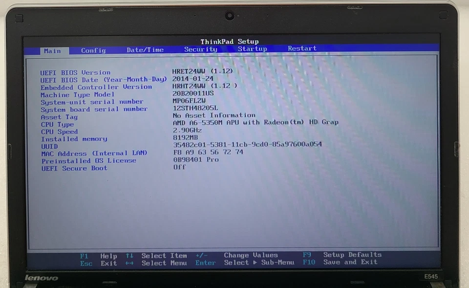 Portátil Lenovo ThinkPad Edge E545 AMD A6-5350M 8 GB Ram SIN HD/OS (FL) Foto 2 de 4