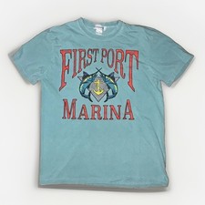Firstport Distressed Graphic T-Shirt Teal Small 19x23 Made In USA