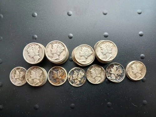 Lot of 60  Mercury Head Silver Dimes 1929 - 1945 VF to VG Condition