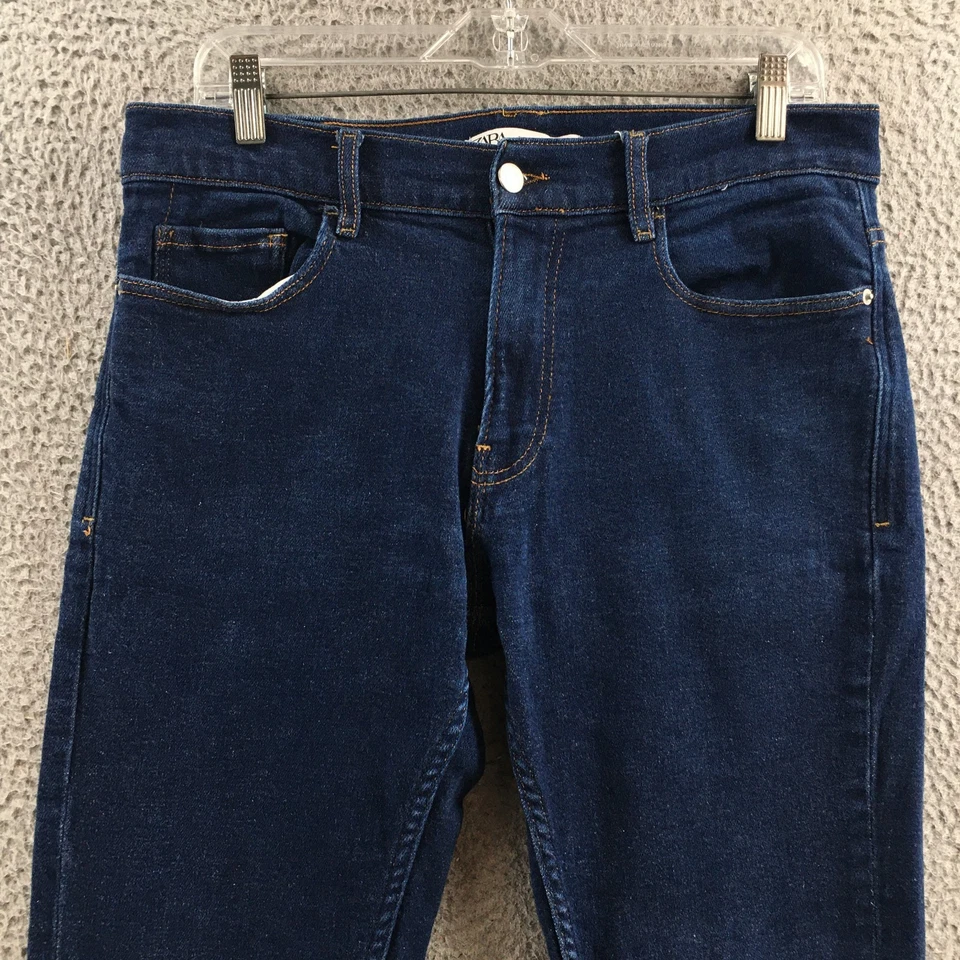 Zara Denim Wear Straight Leg Jeans Mens 32 Blue Mid Rise Button Front Zip Fly - Image 2 of 4