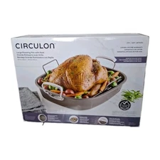 CIRCULON Oval Large Roasting Pan w/ Rack 18" x 15" , Nonstick , Steel