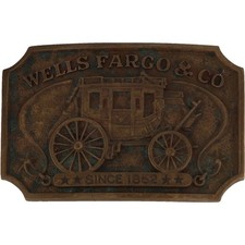 Brass Wells Fargo Bank Logo Banker Banking Teller 1970s Vintage Belt Buckle
