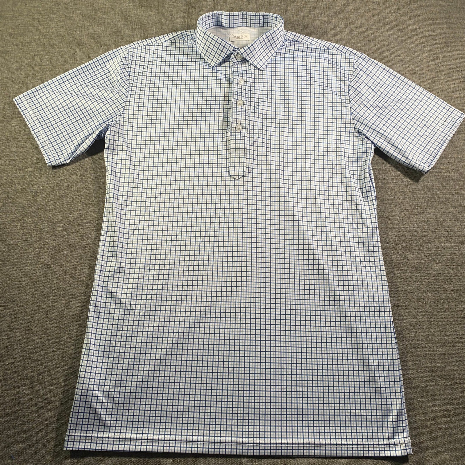 Collars & Co. Mens Large Tall Blue White Gingham Check Dress Collar Polo Shirt