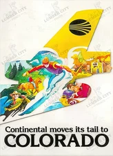 1975 Continental Airlines Colorado Travel Poster Vintage Art Print Retro