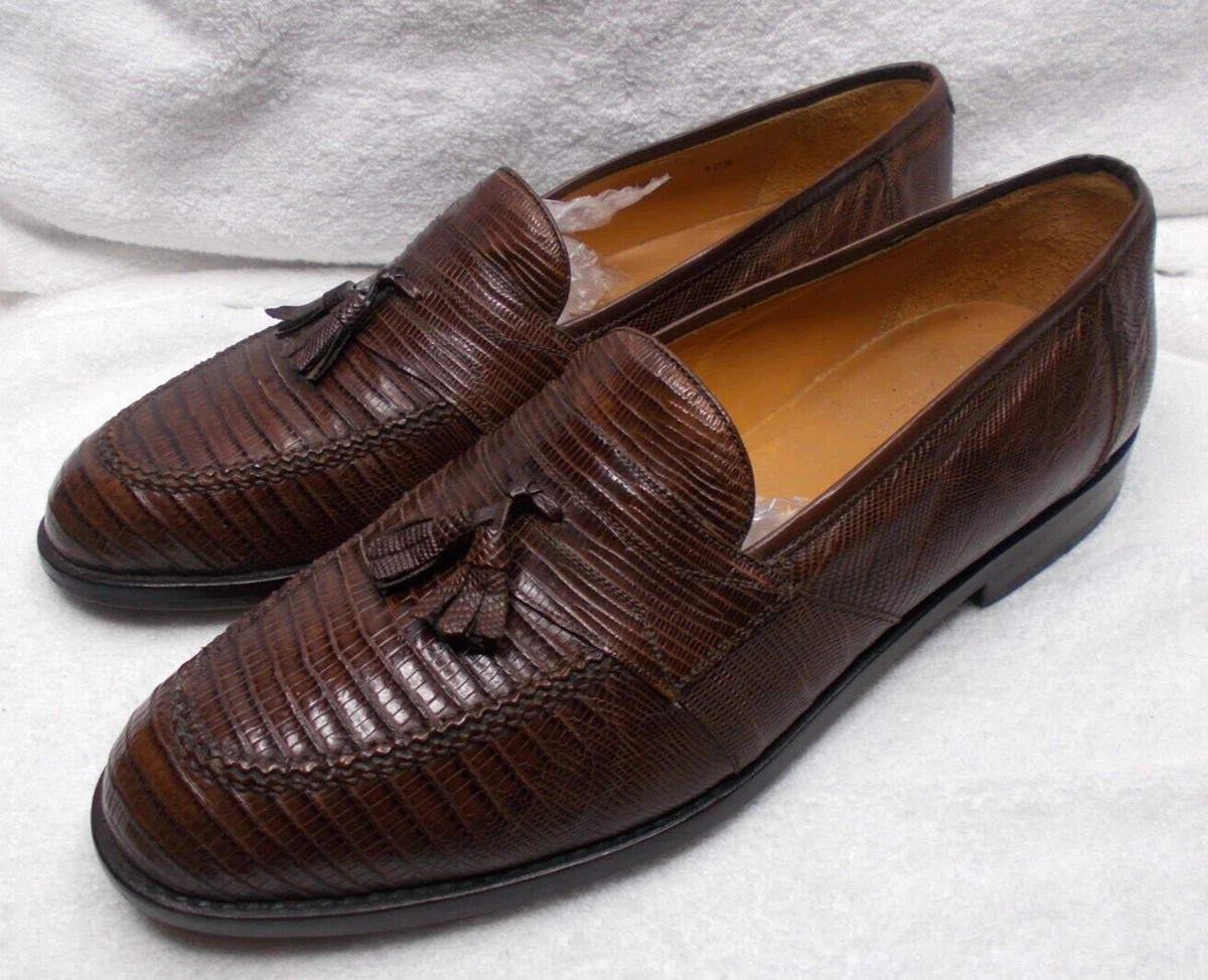 Neiman Marcus 10.5M men s genuine lizard brown dress shoes Mezlan