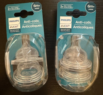 PHILIPS AVENT ANTI-COLIC NIPPLES - FLOW 4 FAST FLOW - 6M+ - 2 Packs (4 Nipples)