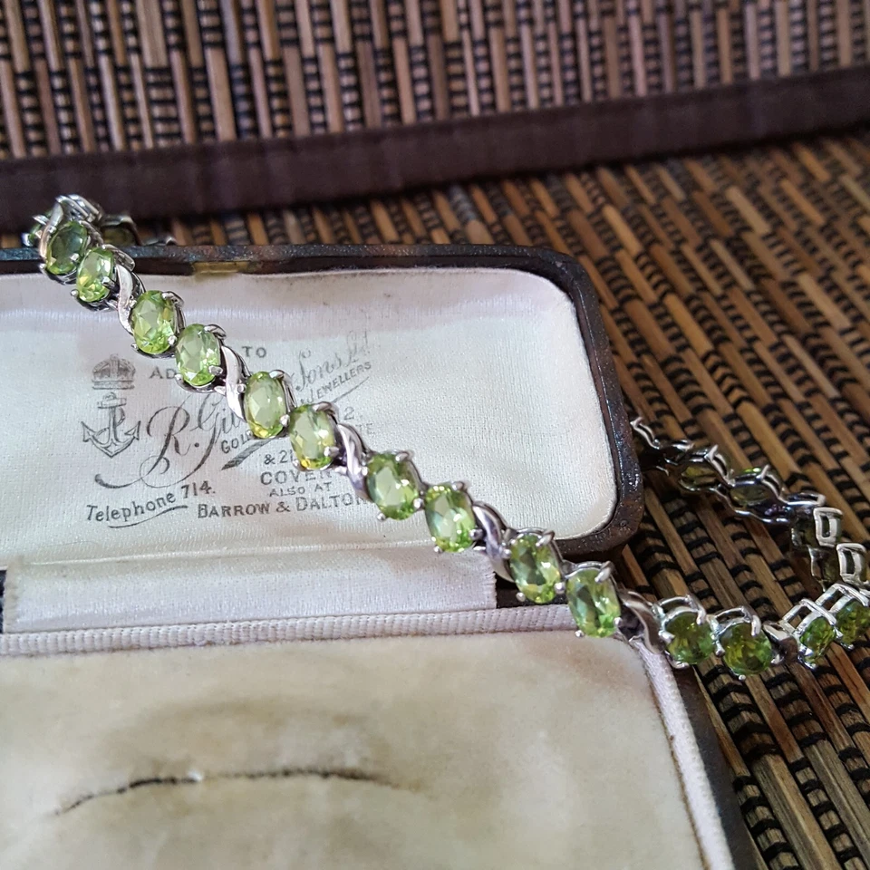 925 Sterling Silver Bracelet, Tennis Bracelet, Genuine Green Peridot, 8.3" Long - Image 3 of 4