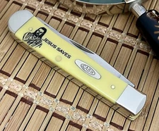 Case XX USA Beautiful Smooth Yellow JESUS SAVES Trapper Pocket Knife