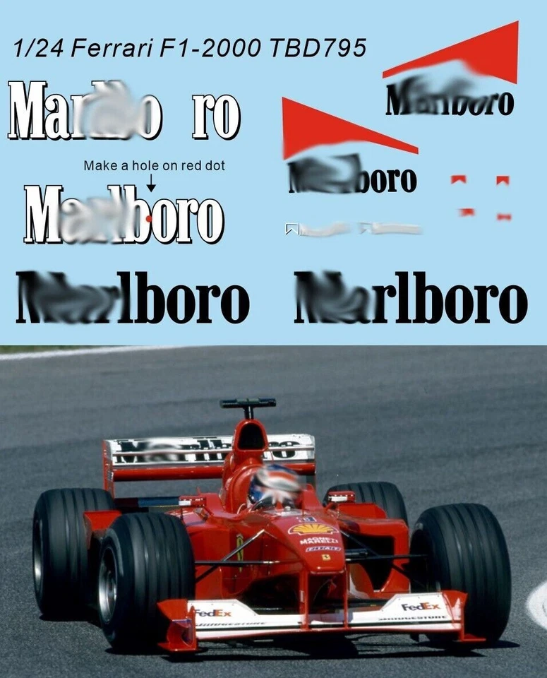 TBDECAL&MODELS 1/24 Decals per Ferrari F1 2000 Schumacher F2000 TB Decal TBD795
