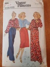 Vogue Pattern #9886  Women's Size 8 Bust 31.5 Blouse, Skirt, And Pants