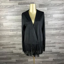 ZARA Open Style Long Sleeve Black Fringed Blazer Women's Size Small