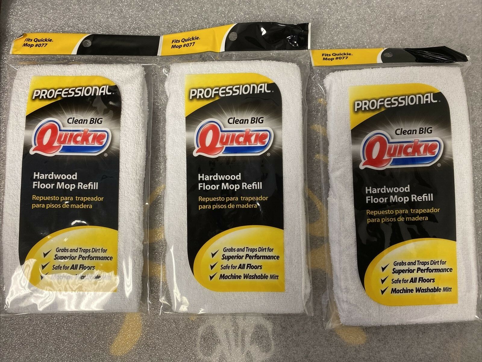 LOT OF 3 Quickie Hardwood Floor Mop Refill Soft Terry Cloth Mitt 0774RM