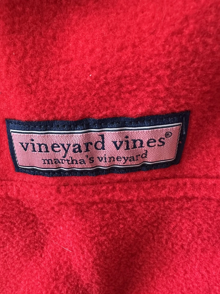 VINEYARD VINES BOYS FLEECE  PULLOVER JACKET RED NAVY TRIM SZ LG 14 WORN One Time - Image 2 of 4