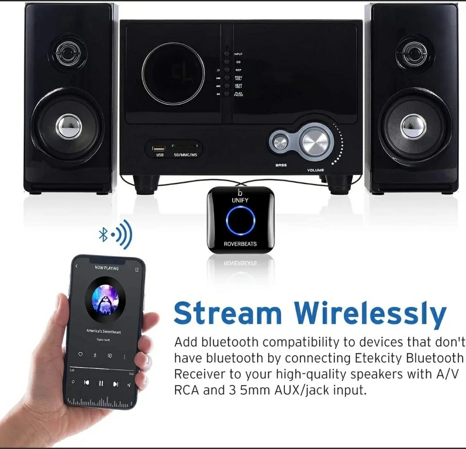 Rechargeable Bluetooth Receiver NFC Enabled Audio Adapter-Stream Music 3.5mm AUX - Image 2 of 4