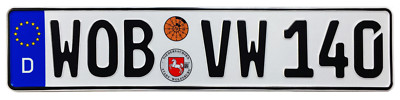 VW Wolfsburg Rear German License Plate (WOB) by Z Plates with Unique Number NEW
