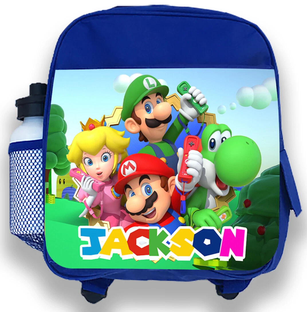 Personalised Kids Blue Backpack Any Name Super Mario Boys