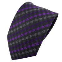 Tigertie Designer Krawatte Lila Violett Anthrazit Schwarz Kariert - Schlips Tie