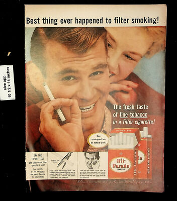 1957 Hit Parade Cigarettes Couple Man Smiling Smoke Vintage Print Ad 24761 