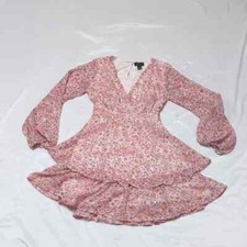 Japna Balloon Sleeve Cross Front Tiered Floral Prairie Cottage Boho Mini Dress