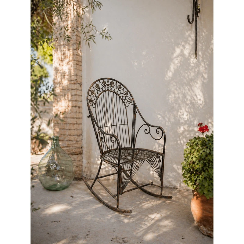 Sedia a Dondolo in Ferro Verde Inglese Giardino Terrazzo Veranda Stile Vintage, fotografia 4 di 9