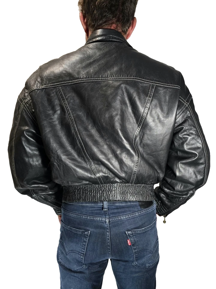 Versace V2 Vintage Leather Bomber Jacket Men's SZ 42 (L) Very Rare - Image 4 of 4