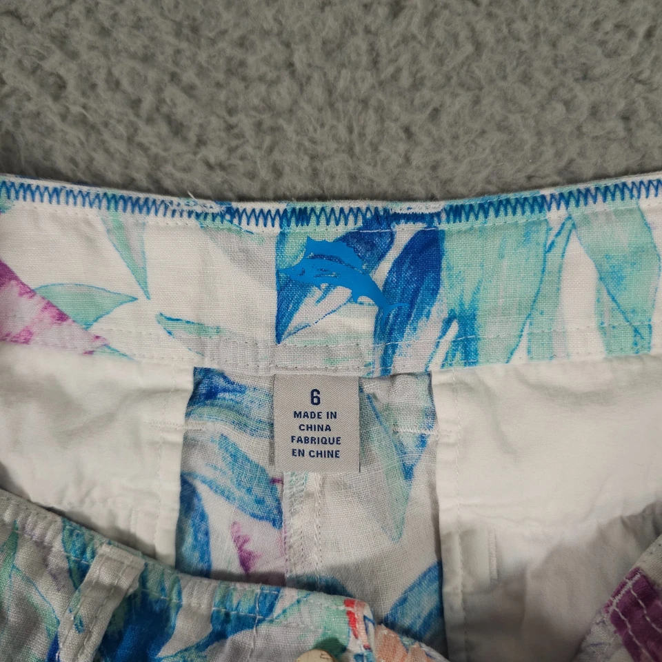 Tommy Bahama Pantalones Cortos Mujer 6 Blanco Azul Valentina Villa Lino Bermudas Hawaianas Foto 3 de 4