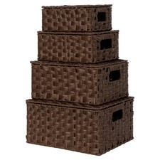 Wicker Baskets with Lids, Set of 4 Brown Basket, Decorative Storage Boxes, Wo...